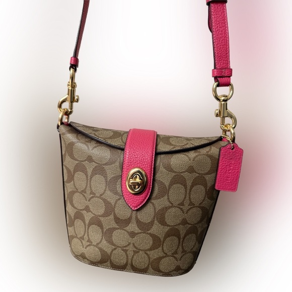 Coach Handbags - Coach c2817 Addie Crossbody In Signature Canvas Khaki Fuschia Org $328